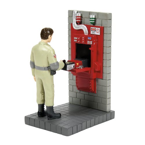 ghostbuster putting ghost in containment figurine