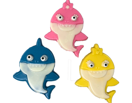 Shark Character Lollipops in Colored Chocolate